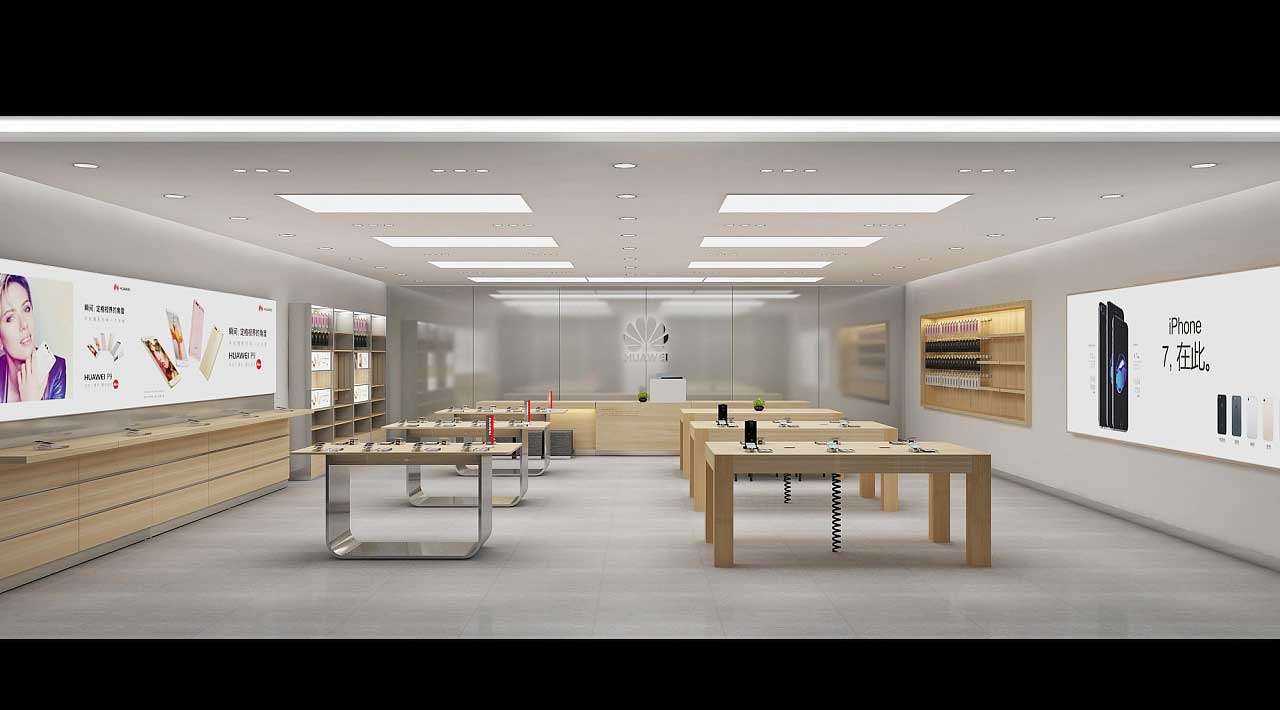 鄭州二七區(qū)華為手機(jī)體驗(yàn)店設(shè)計裝修效果圖