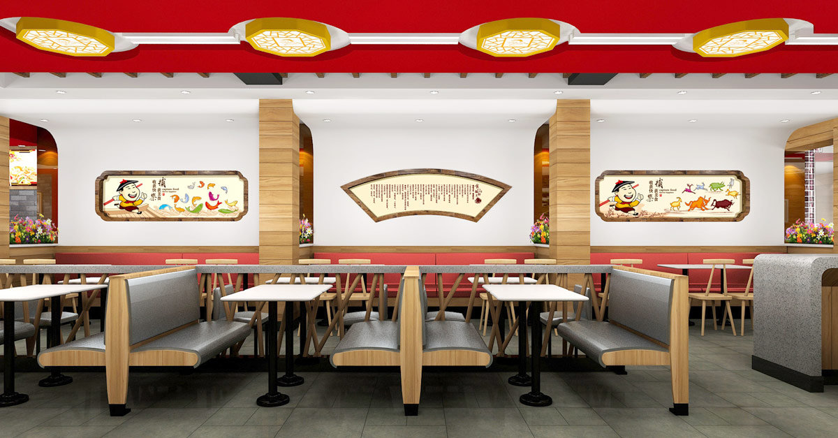210平米湯包館蓋澆飯快餐店設(shè)計效果圖