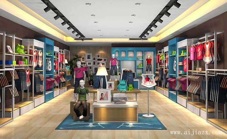簡單直觀的童裝專賣店裝修展示臺(tái)裝修效果圖